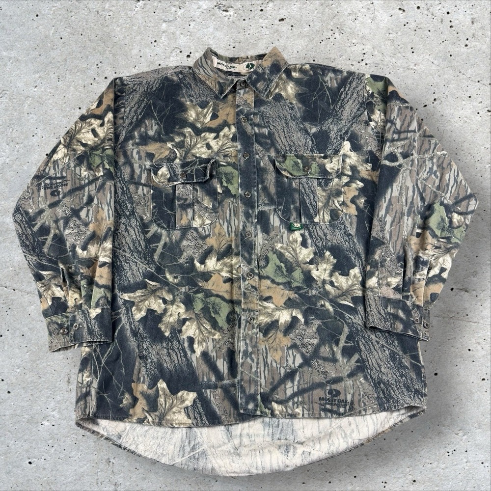 Vintage MOSSY OAK Men's XL Breakup Camo Button Up Shirt USA 0007 90s Hunting